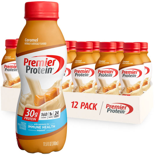 Premier Protein Liquid Protein Shake, Caramel, 30g Protein, 1g Sugar, 24 Vitamins & Minerals, Nutrients to Support Immune Health 11.5 fl oz Bottle (12 Pack)