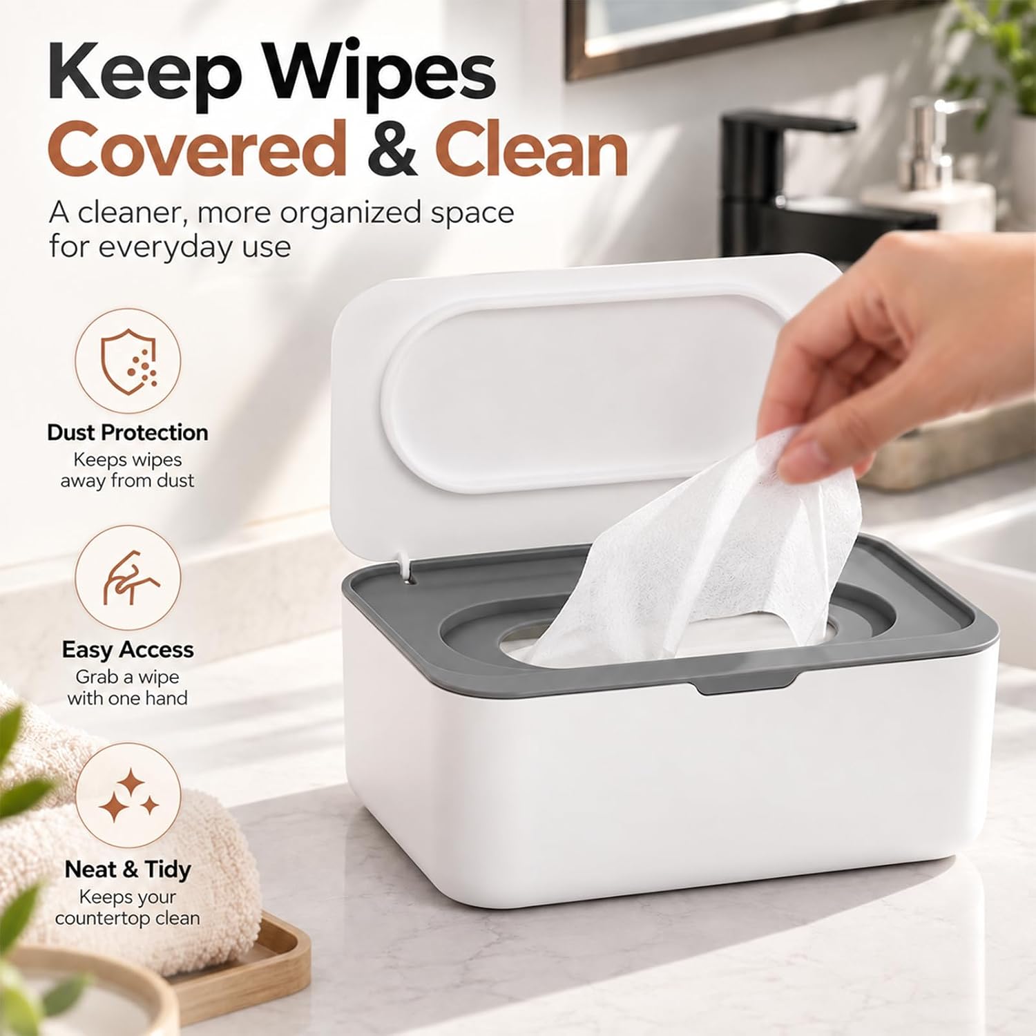 2 Pack Wipes Dispenser, Wipe Holder for Baby & Adult, Seposeve Refillable Wipe Container, Keeps Wipes Fresh, One-Handed Operation. Non-Slip, Easy Open/Close Wipes Pouch Case(2 Grey)