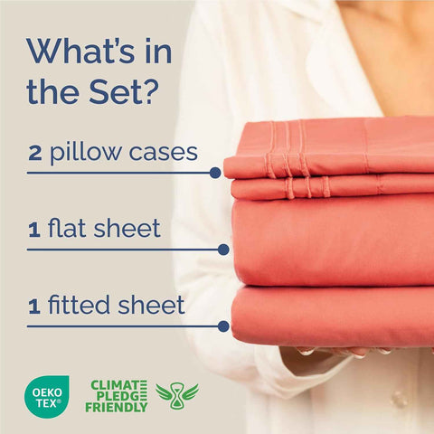 Full Size 4 Piece Sheet Set - Comfy Breathable & Cooling Sheets - Coral