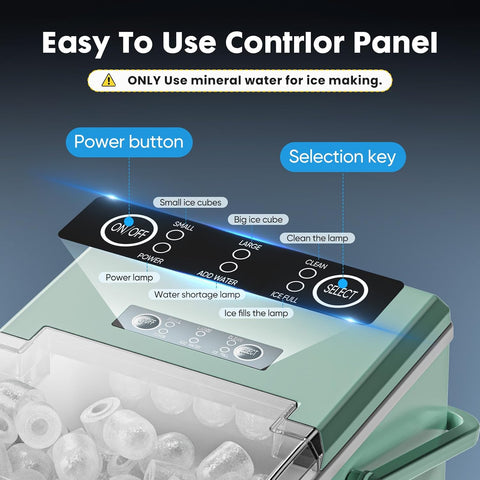 Sweetcrispy Countertop Ice Maker with Scoop, Basket and Handle, Portable Ice Machine 9 Cubes Ready in 6 Mins, 26.5lbs in 24Hrs, 2 Sizes for Home Kitchen Office Bar Party, Green