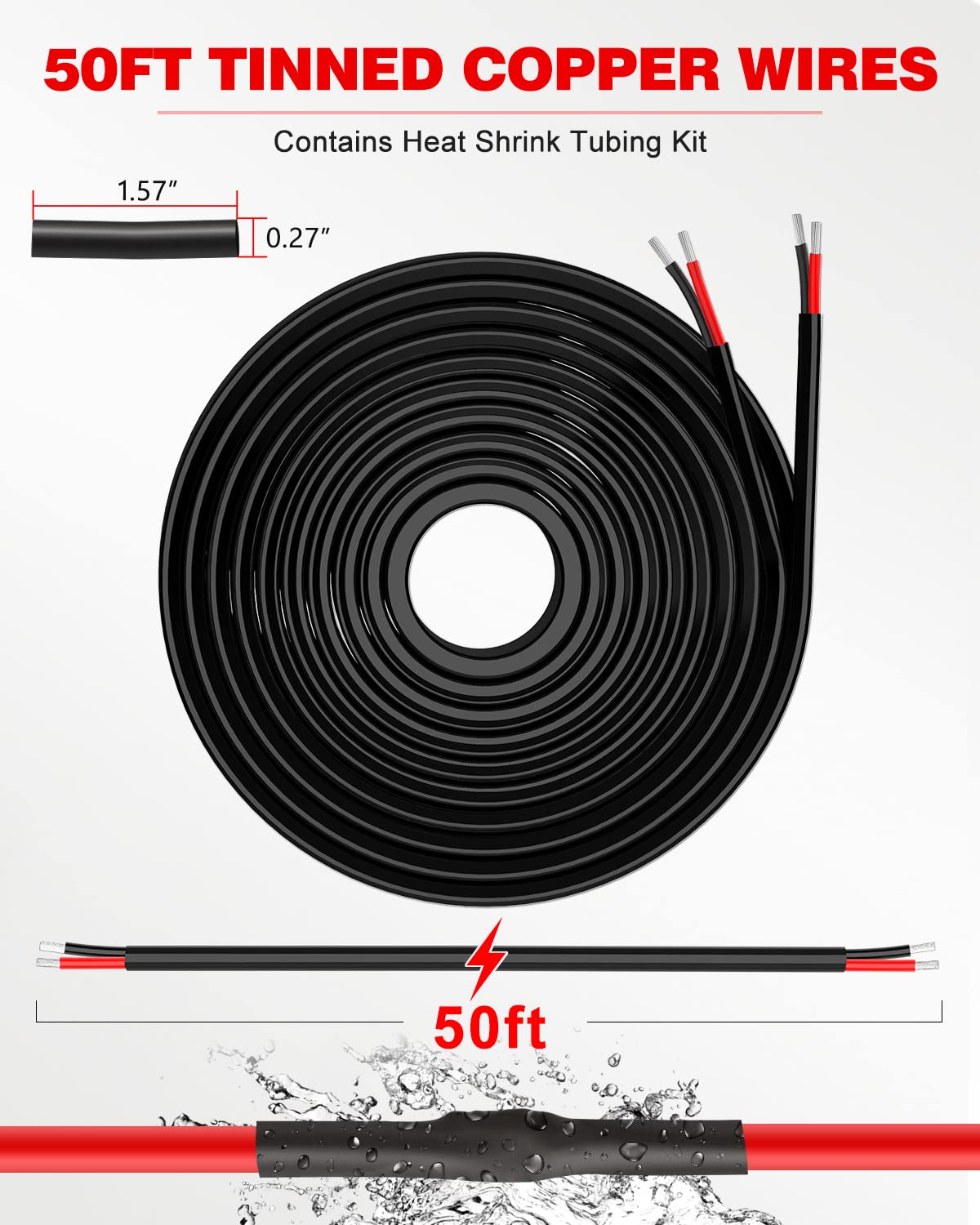 NAOEVO 16 Gauge Wire 2 Conductor, 16 Gauge Automotive Wire 12V Cable, 50FT