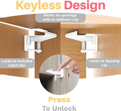 Inaya 16-Pack Cabinet Locks (Standard Length), Child Safety Latches - Baby Proofing Cabinets and Drawer Locks - 3M Adhesive - No Drilling & No Tools Required - Child Proof Your Home
