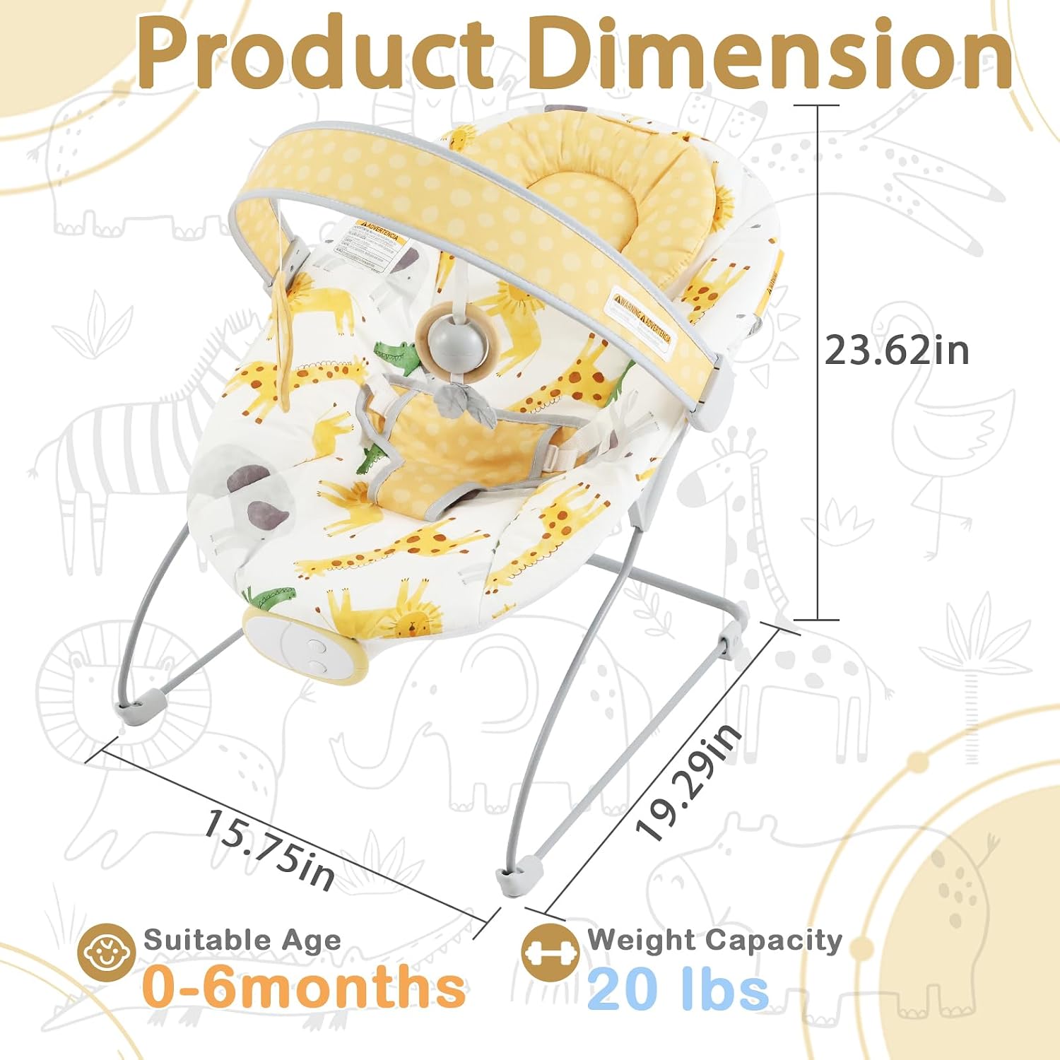 Baby Bouncer, Infants Bouncy Seat with Music and Vibrations, 0-6 M,0-20 lbs
