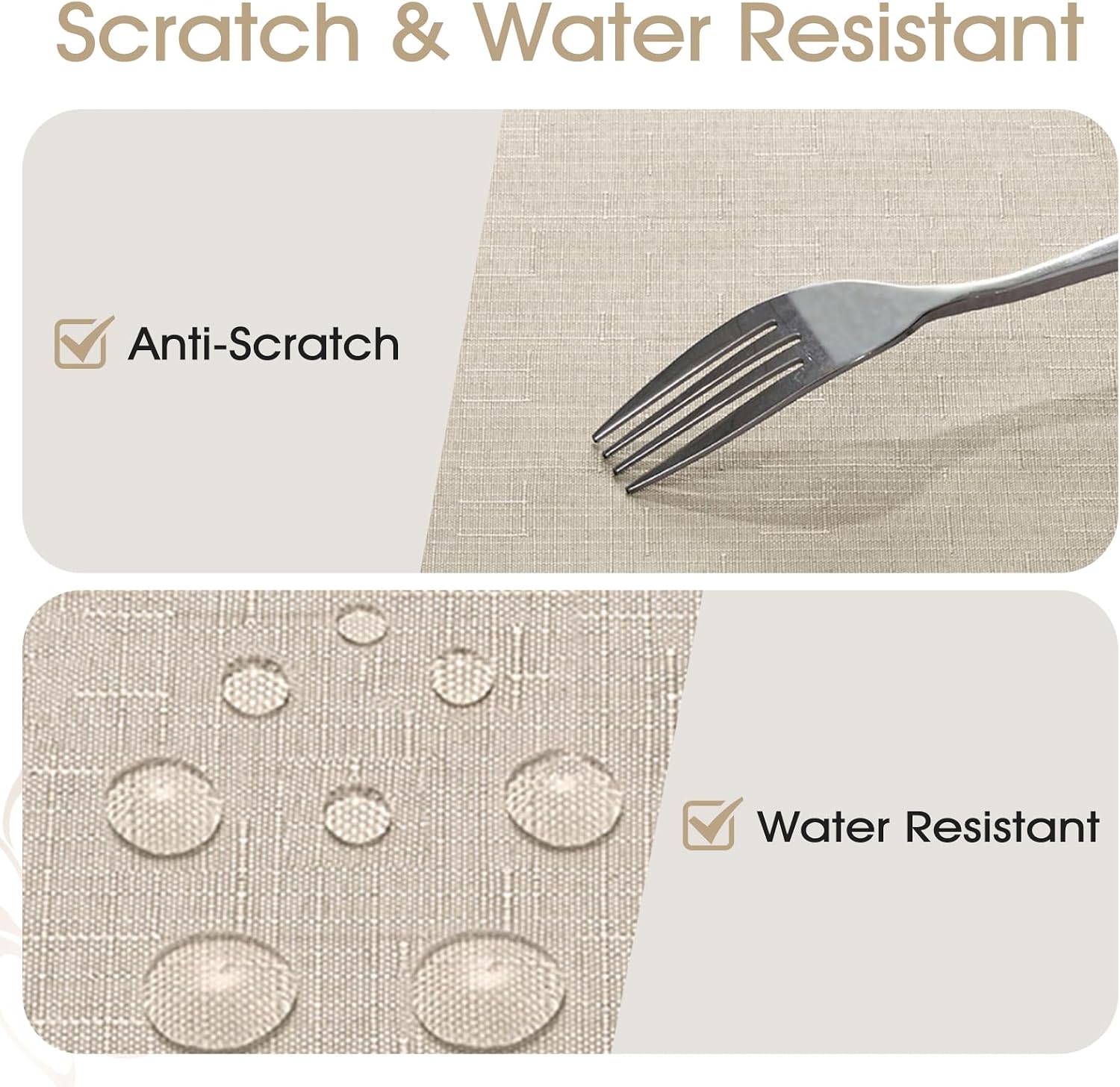 Veblandy 2 Pack Rectangle Tablecloth, 52x70 inch, Water Resistant Wrinkle Free Linen Textured Table Cloth Washable, Decorative Fabric Table Cover for Dining, Party and Camping, Beige