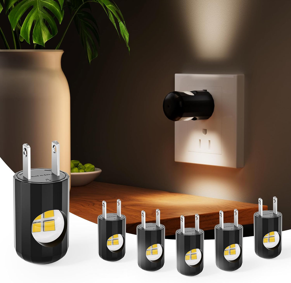 TSEXES Plug-in LED Night Lights with Dusk to Dawn Sensor,100LM,2700K,6 Pack