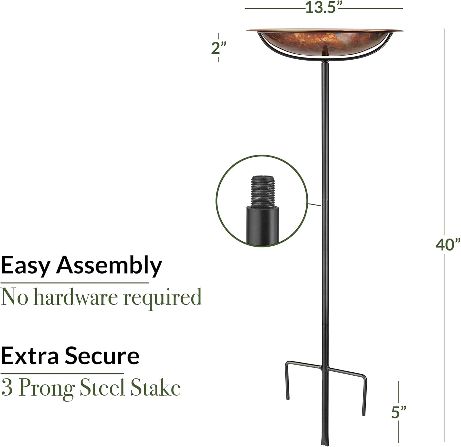 Good Directions Fired Copper Bird Bath on Garden Pole 13"