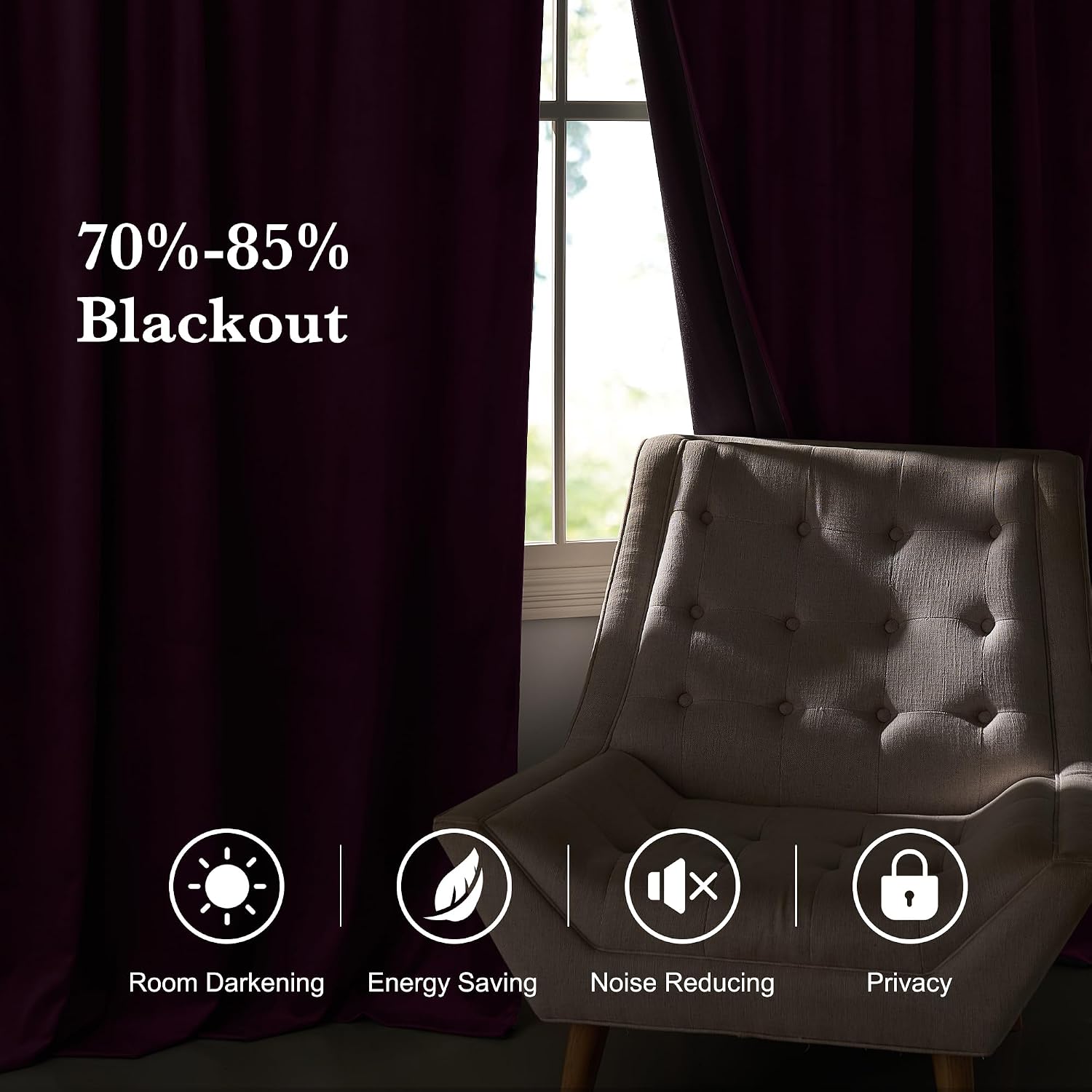 RYB HOME Purple Velvet Blackout Curtains 90 inches for Bedroom Living Room