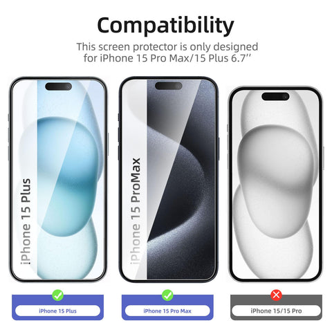 NEW'C [3 Pack Designed for iPhone 15 Pro Max/ 15 Plus (6.7 Inch) Screen Protector Tempered Glass,Case Friendly Ultra Resistant