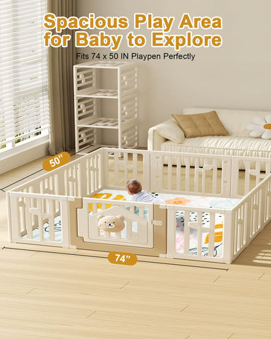TINYHARBO Premium Foam Baby Play Mat 74x50 – Removable & Machine Washable Cover, Extra Thick Padding Playpen Mat, Non-Slip Crawling Mat, Easy to Clean for Infants, Toddlers & Babies
