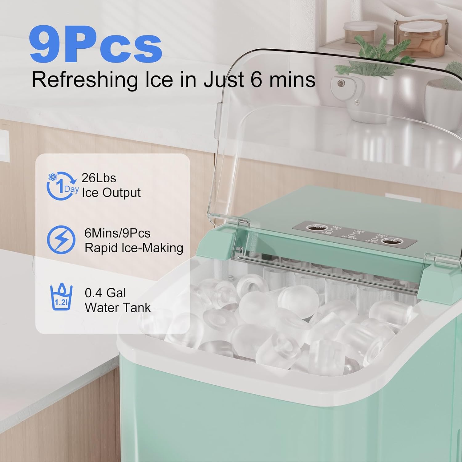 NEWBULIG Countertop Ice Maker Machine with Handle, Portable Ice Maker