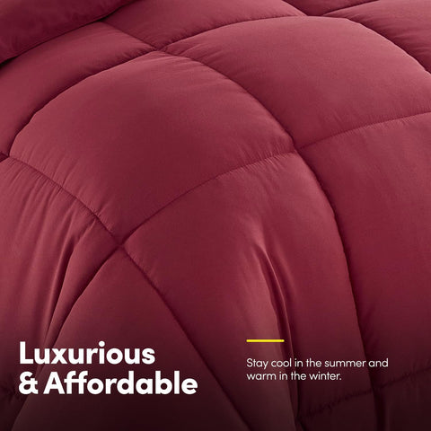 Sweet Home Collection 7 Piece Comforter Set Bag Solid Color All Season Soft Down Alternative Blanket & Luxurious Microfiber Bed Sheets, Burgundy, Full