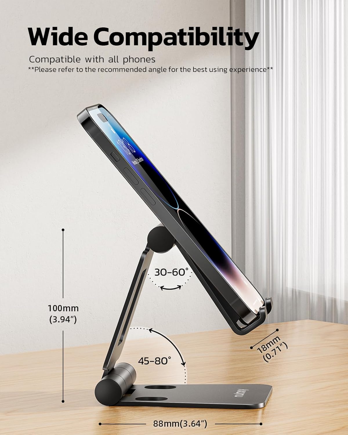 Nulaxy Full Aluminum Dual Folding Cell Phone Stand for Desk, Black