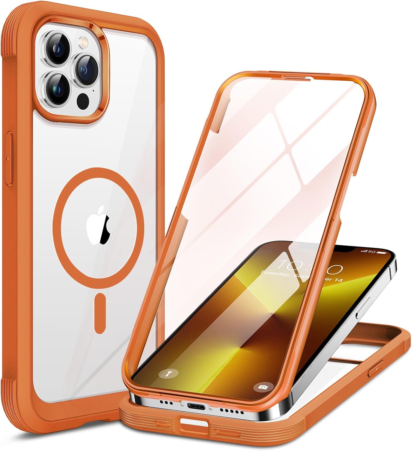Miracase for iPhone 13 Pro Case 6.1",Built-in Glass Screen Protector,Orange