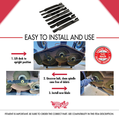 Grasshopper Set of 3 Mower 21" High-Lift Notch Lawn Mower Blades, GrassMax Blade, for All 61" FrontMount and MidMount Duramax Decks, OEM Yard Mowing Replacement Part 320245