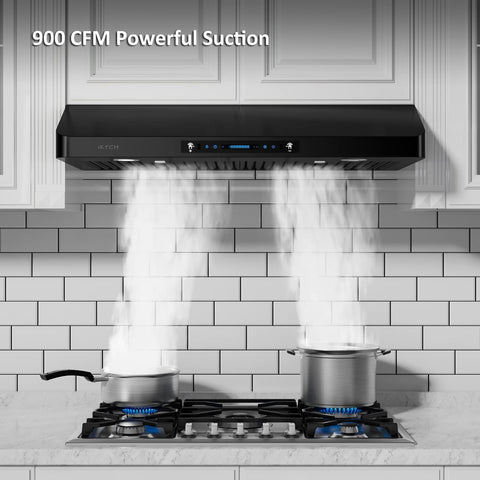 IKTCH 30" Black Under Cabinet Range Hood, 900 CFM, Gesture & Touch Control