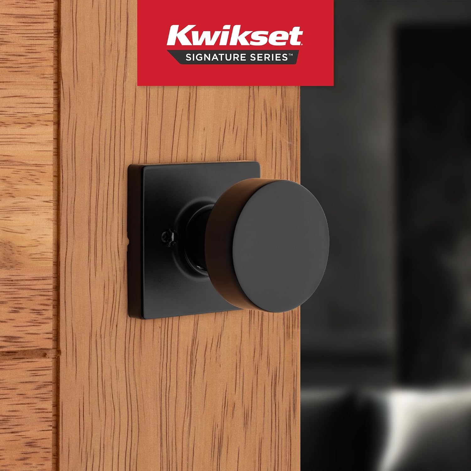 Kwikset Pismo Dummy Door Knob, Single Sided Handle for Closets, French Double Doors, and Pantry, Matte Black Non-Turning Interior Push/Pull Door Knob, with Microban Protection