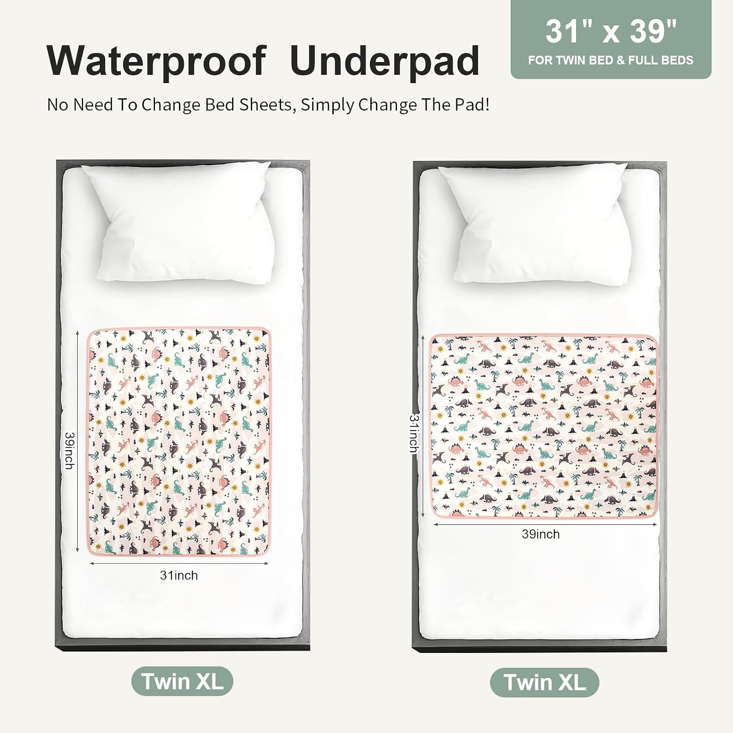 1 Pcak Baby & Kids Waterproof Pee Pad 31x39 Dino Bed Wetting Pad