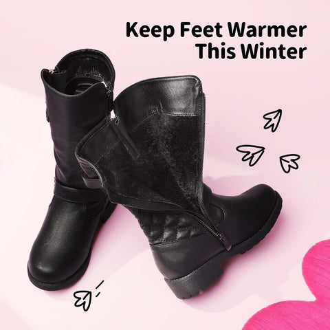 DREAM PAIRS Girls Faux Fur Lining Knee High Winter Motorcycle Riding Boots Toddler/Little Kid/Big Kid
