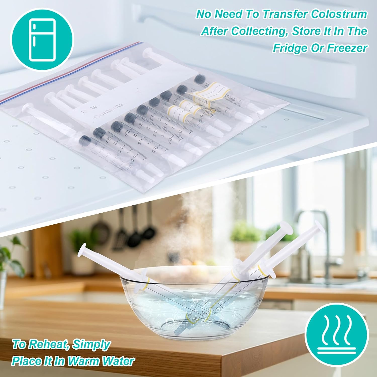 20 Sets 3ml Colostrum Syringes with Caps No Needle Colostrum Collector Kit Include 20pcs 3ml Sterile Syringes, 20 Labels, 2 Storage Bags and 1 Measuring Cup