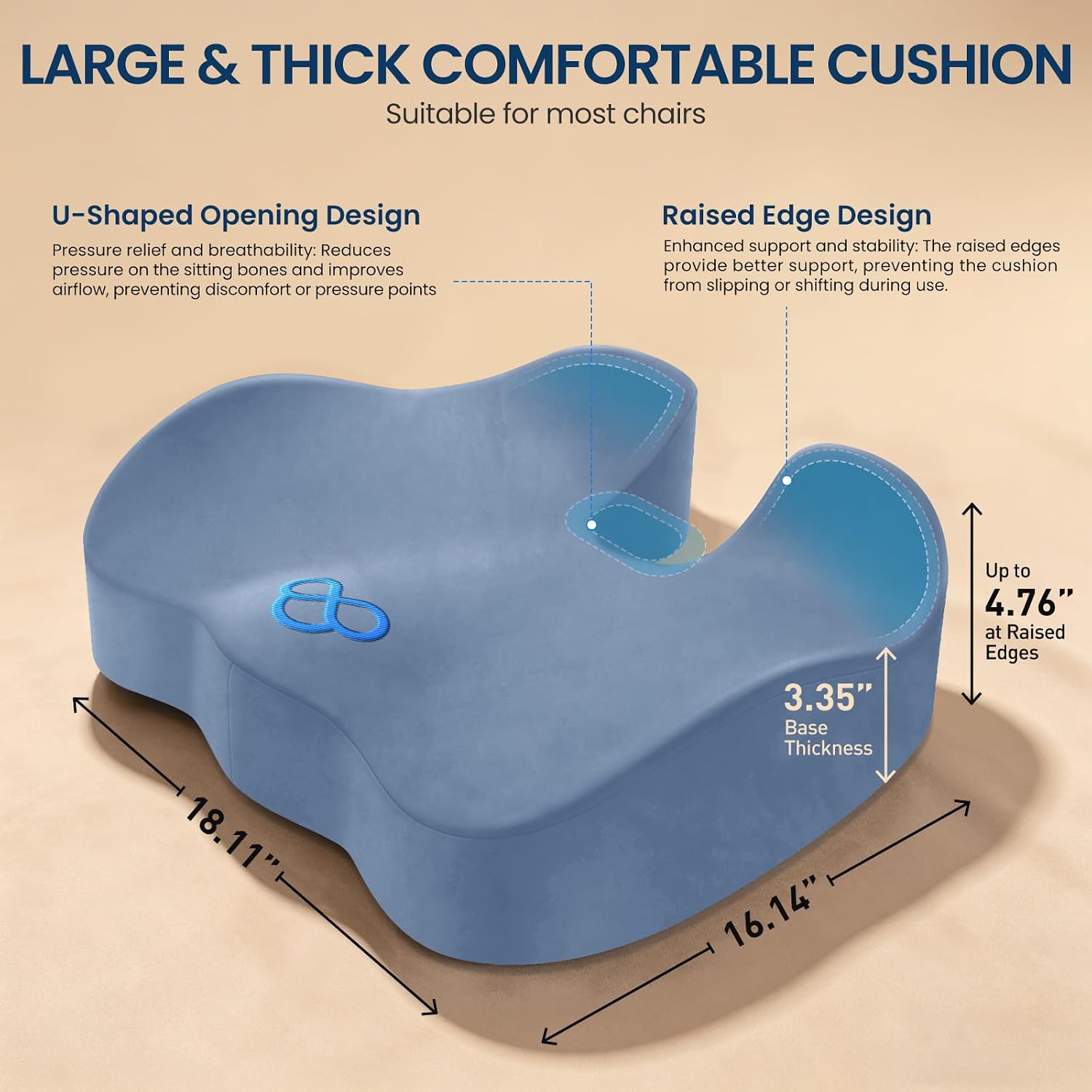 BlissTrends Memory Foam Seat Cushion for Office Chair & Car Seat, LightBlue