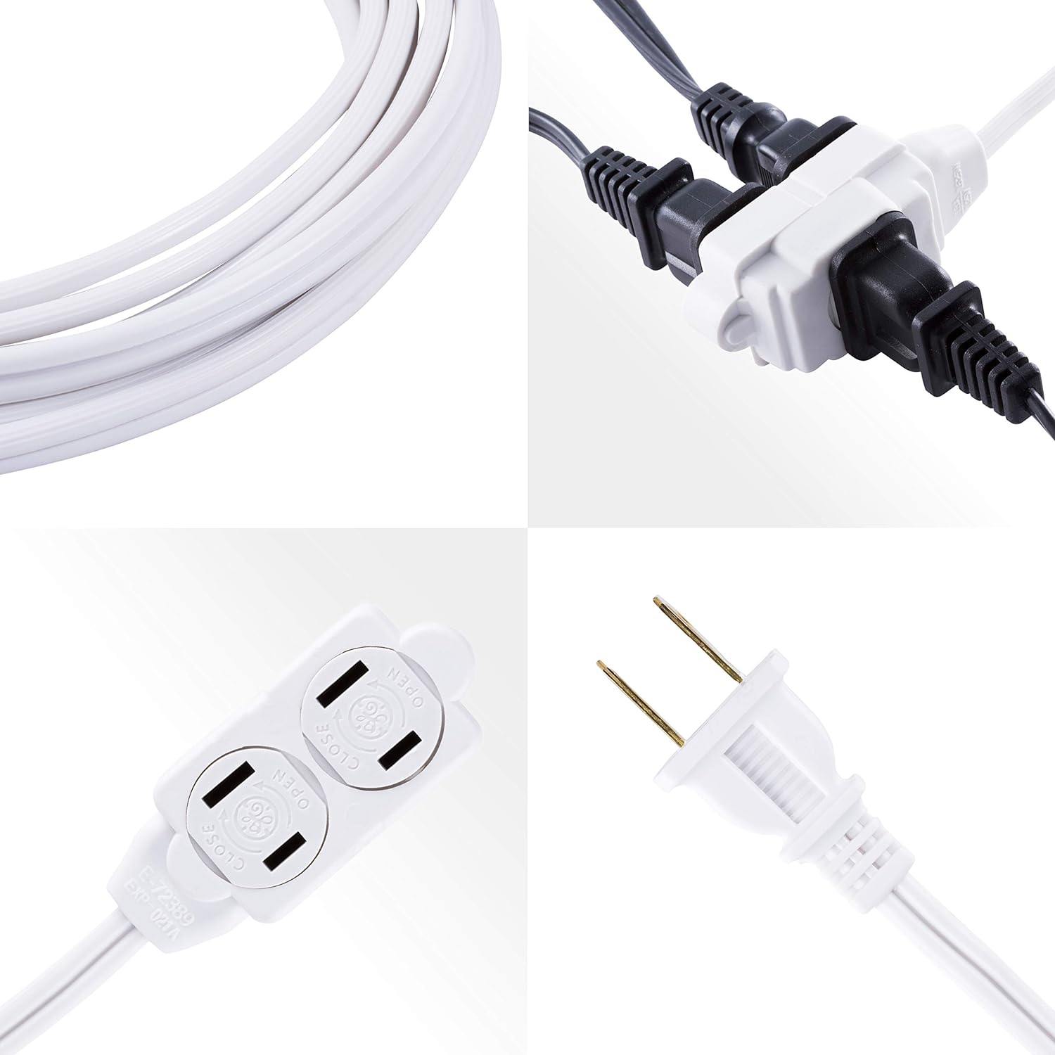GE 12 Ft Extension Cord, 3 Outlet Power Strip, 2 Prong, 16 Gauge