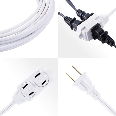 GE 12 Ft Extension Cord, 3 Outlet Power Strip, 2 Prong, 16 Gauge