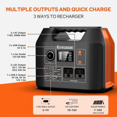 EnginStar Portable Power Station 300W 296Wh Solar Generator