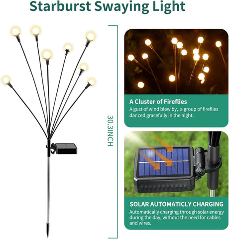 vignuto Solar Lights Outdoor Waterproof, 2 Packs 16LED, Solar Garden, Patio, Garden Decor, Patio Decor, Firefly Outdoor, Unique Gifts for Women, Gifts for Grandma