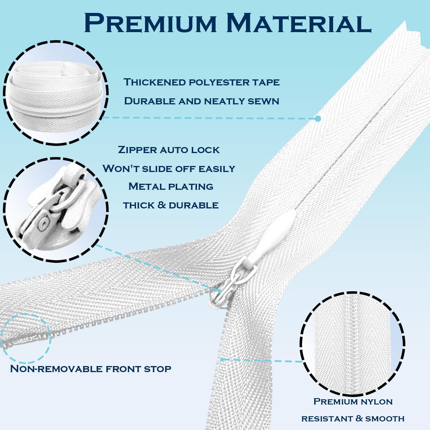 ANPURZII 2PCS #3 18 Inch White Invisible Zippers for Sewing Skirts, Nylon Coil Bulk Zippers for Pocket, Pillow(White 18" 2PCS)