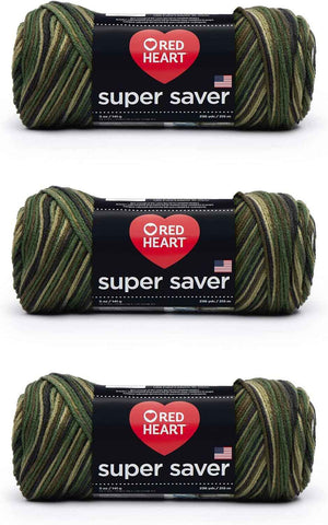 Red Heart Super Saver Yarn, 3 Pack, Camouflage 3 Count