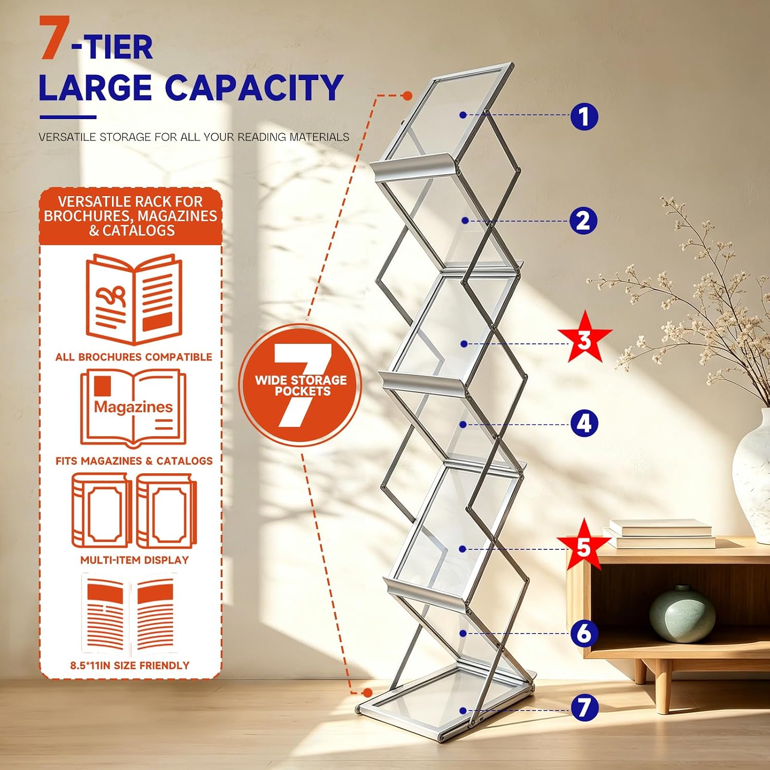 Brochure Display Stand, Magazine Literature Rack, 1-Pack Silver
