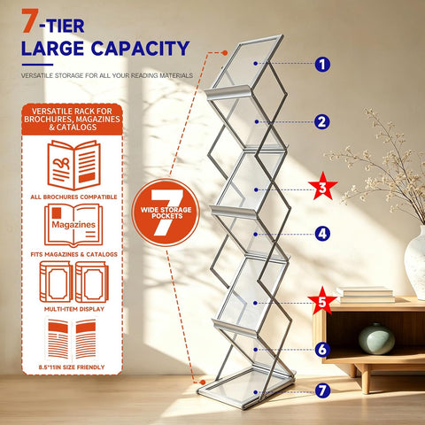 Brochure Display Stand, Magazine Literature Rack, 1-Pack Silver