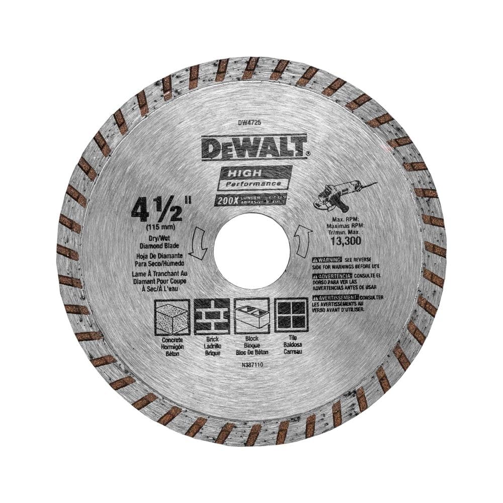 DEWALT Diamond Blade for Masonry, Dry Cutting, Continuous Rim, 7/8-Inch Arbor, 4-1/2-Inch (DW4725)