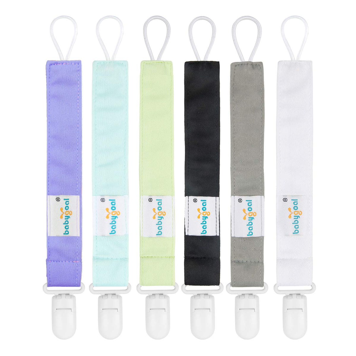 babygoal Solid Color Pacifier Clips, 6 Pack Binky Paci Holder Clips Leashes Fits for Most Baby Pacifiers and Binkies
