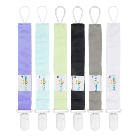 babygoal Solid Color Pacifier Clips, 6 Pack Binky Paci Holder Clips Leashes Fits for Most Baby Pacifiers and Binkies