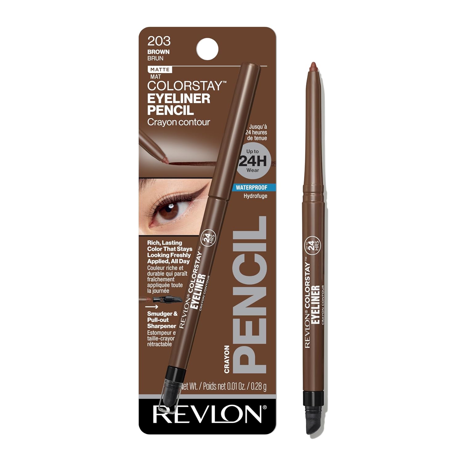 Revlon ColorStay Pencil Waterproof Eyeliner, 203 Brown, 0.01 oz