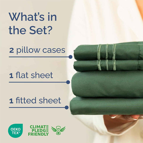 King Size 4 Piece Sheet Set - Breathable & Cooling Sheets - Emerald Green