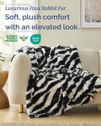 Faux Fur Throw Blanket - Kids Size Bubble Blanket - 43" x 55", Zebra