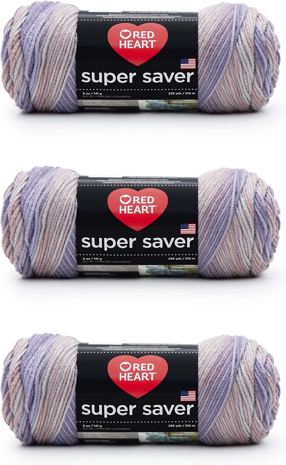 Red Heart Super Saver Yarn, 3 Pack, Mulberry Mix 3 Count