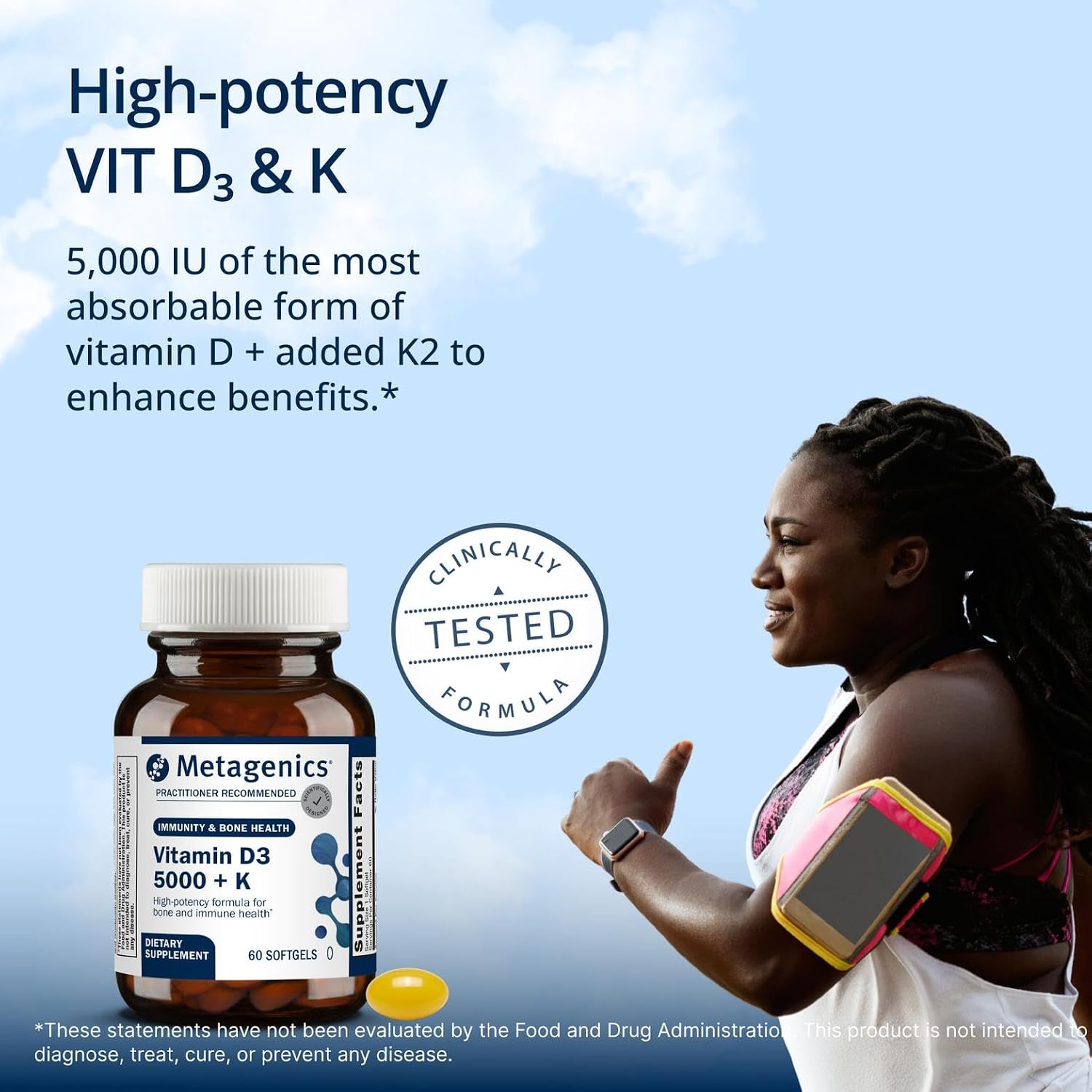 Metagenics Vitamin D3 and Vitamin K2 5,000 IU with MK-7, 60 Softgels