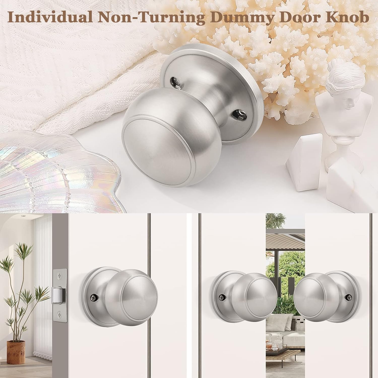 Probrico 8 Pack Classic Closet Door Knobs Dummy Door Knob, Individual Non-Turning Dummy Door Knob Single Side, Satin Nickel Interior Door Knobs
