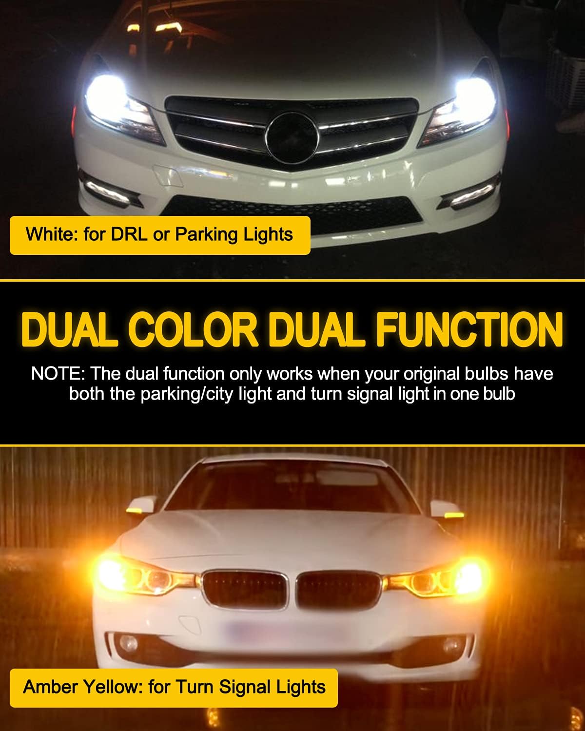 AUXITO 1157 Switchback LED Turn Signal Light Bulbs 2057 2357 7528 BAY15D P21/5W White/Amber Dual Color LED Bulbs with 3030SMD Chipsets for Turn Signal Blinker Parking Daytime Running Tail Lights
