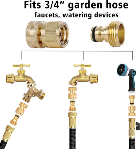 Brass Hose Quick Connect, 3/4 Inch GHT Garden Hose Quick Connector