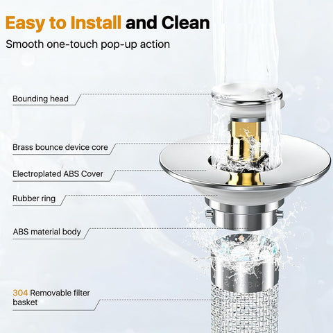 2PCS Bathroom Sink Stopper Hair Catcher, Pop Up Sink Drain Stopper with Strainer & Filter, Universal Drain Plug for Sink Drain & Replacement, Sink Drain Cover with Basket for Bathroom Stopper