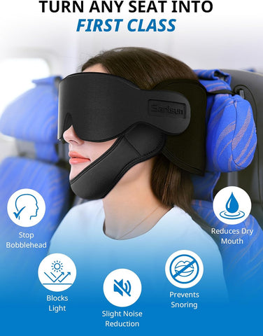 SARISUN Travel Pillow with Chin Strap, Stable Head Support for Long Flight