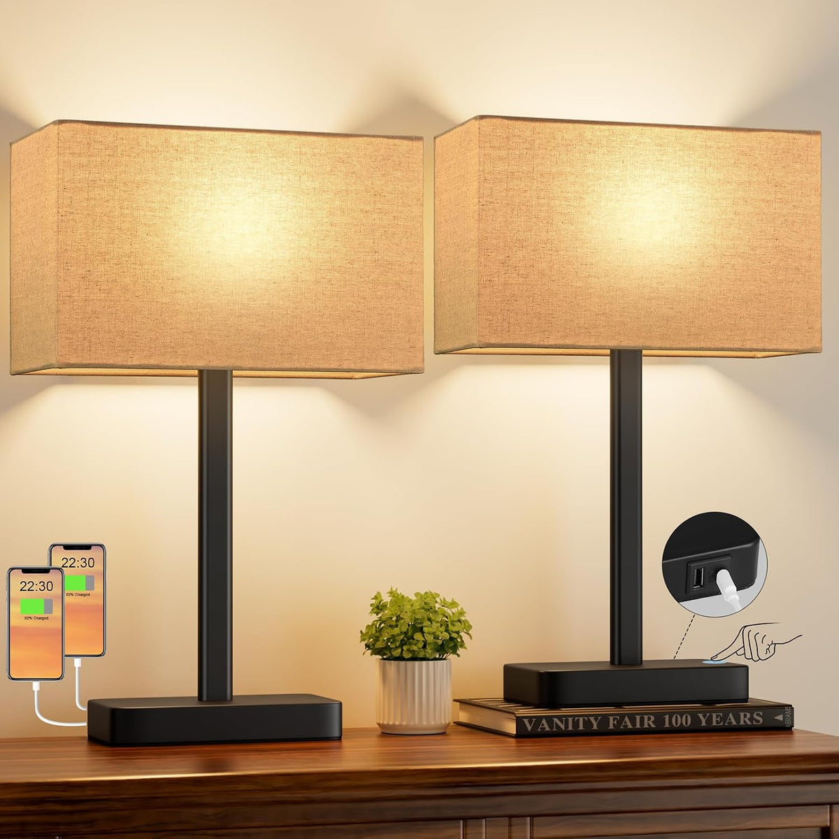 Beige Touch Lamps for Nightstand Set of 2, Lamp for Bedroom Living Room