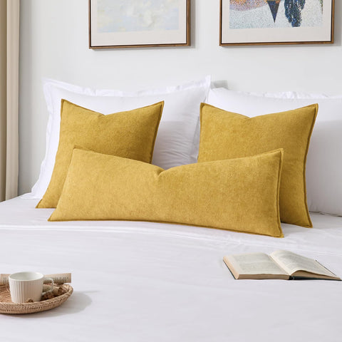 Soft Waterproof 14"x36" Long Lumbar Pillow Cover 1 Pack, Mustard Yellow