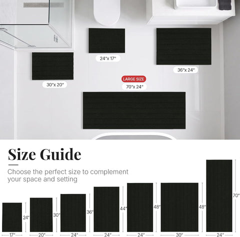 Bcoimo Bath Rug Mat, 70x24 Chenille Non Slip Black Long Bathroom Runner Rug