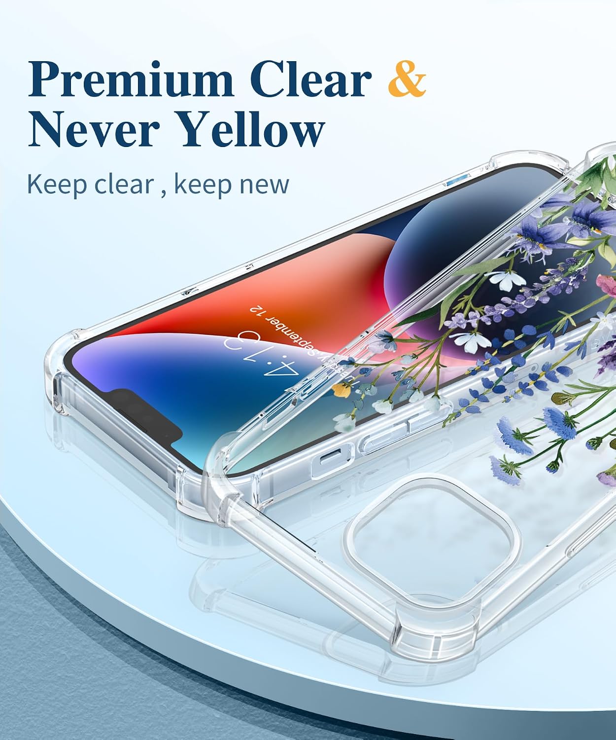 GVIEWIN for iPhone 14 Case Floral, Screen Protector & Camera Lens Protector