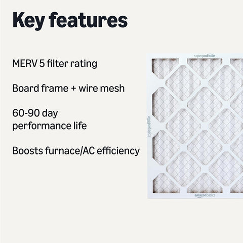 Amazon Basics MERV 5 AC Furnace Air Filter, 16x20x1 inches, 6-Pack (Actual Size: 15.75" x 19.75" x 0.75")